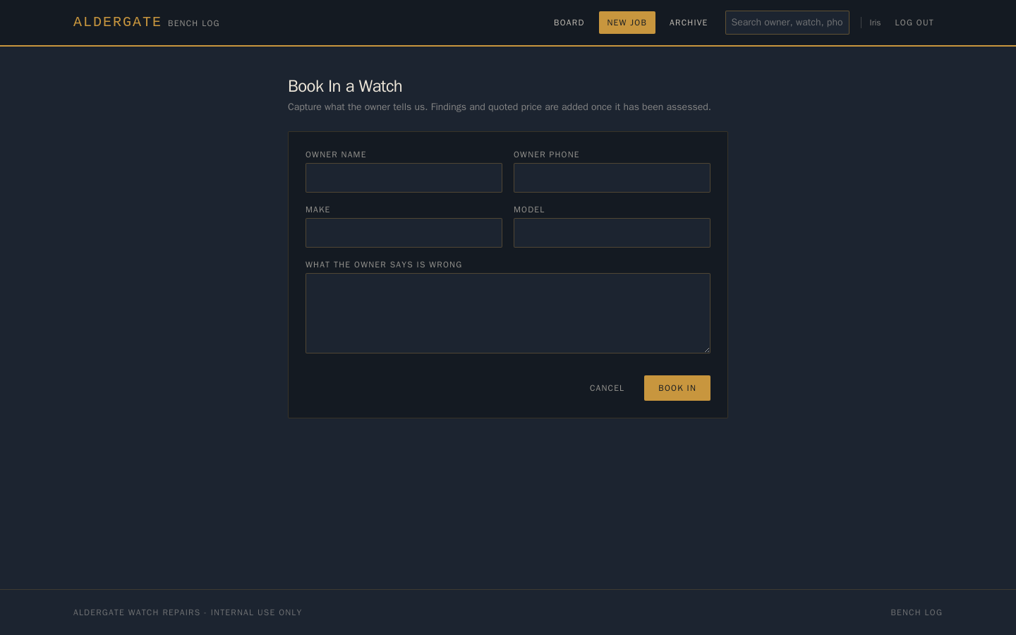 Bench Log — screenshot